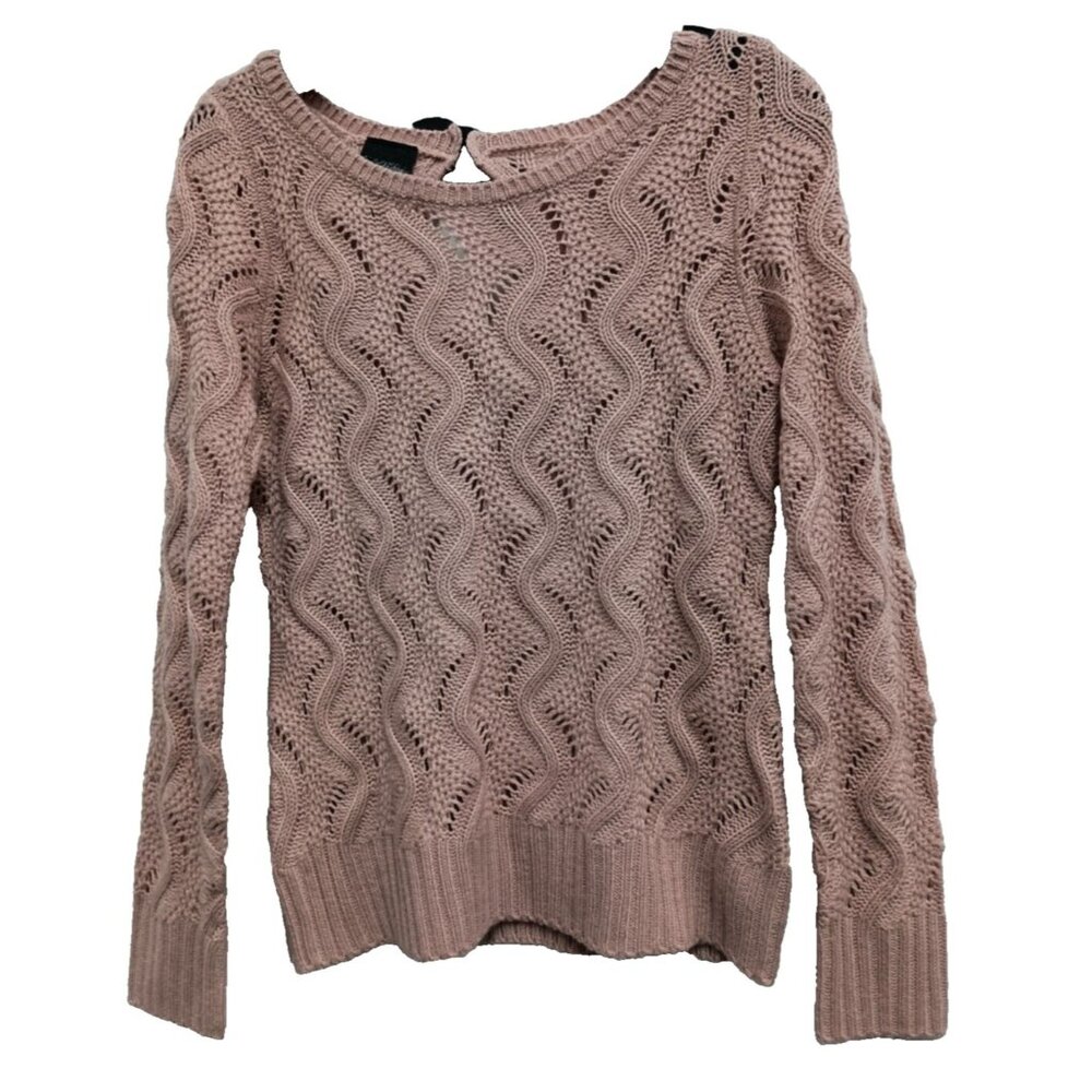 Daytrip The Buckle Womens Sweater Medium Pink Pointelle Knit Tie Back BOHO